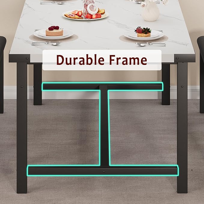3-Piece Dining Table Set for 4-6 People, Extendable Kitchen Table Set with 2 Upholstered Benches, Dining Room Table Set for Apartment, Kitchen, Living Room, Marble White