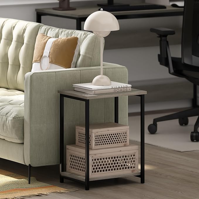 Furinno Simplistic Metal Frame End Table, 1-Pack, French Oak