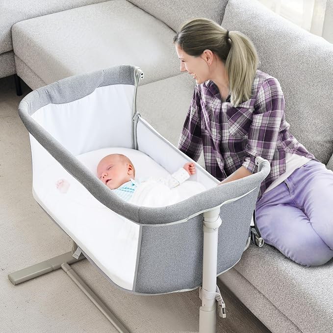 RONBEI Baby Bassinet Bedside Sleeper, Easy to Assemble Bassinets for Baby/Infants, Height Adjustable Bedside Bassinet for Newborn Baby