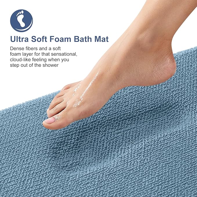 OLANLY Thick Memory Foam Bath Mat Rug 47x24, Extra Soft Absorbent Bathroom Rug, Quick Dry Bath Mats, Non-Slip, Machine Washable Carpet for Bathroom, Tub and Shower, Home Decor Accessories, Airy Blue