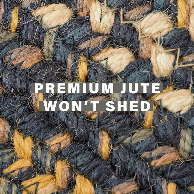 Homespice Kilimanjaro Premium Jute Braided Area Rug, 6' x 9' Oval Black and Brown, Reversible, Natural Jute Yarn Rustic, Country, Primitive, Farmhouse Style - 30 Day Risk Free Purchase