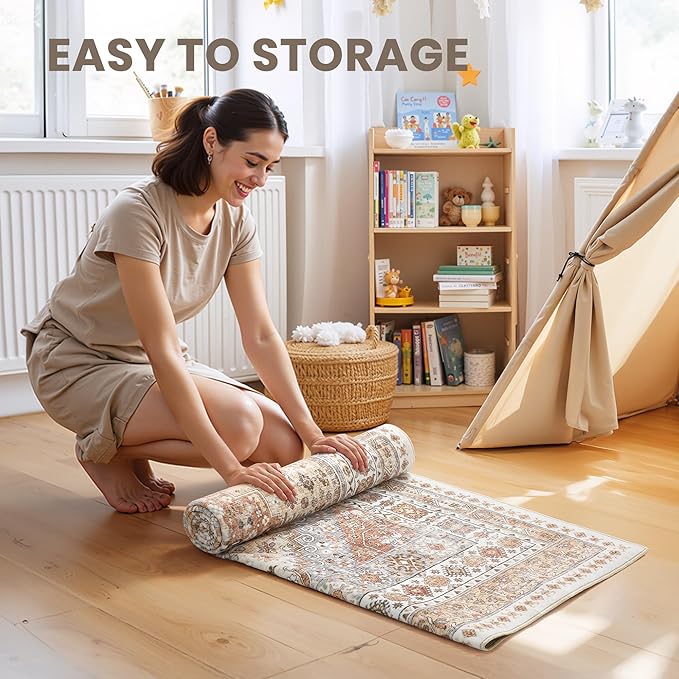 zesthome 10x14 Area Rugs,Stain Resistant Washable Rug,Ultra-Thin Rugs for Living Room,Bedroom,Non-Slip Backing Home Decor Large Area Rug (Orange,10'x14')