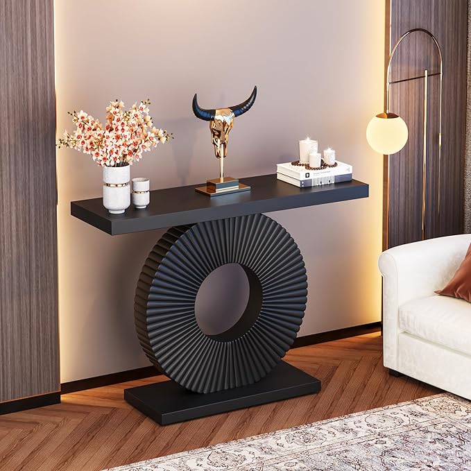 Tribesigns Modern Console Table with Geometric Base, 40 inch Wood Entryway Table Sofa Table Narrow Long, Contemporary Accent Table for Living Room, Entryway, Hallway, Black