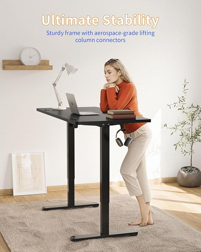YIHAYO Electric Standing Desk, 40 x 24 Inches Stand Up Desk with Splice Board, Adjustable Height Desk, Computer Desk for Home Office, Black Frame/Black Top