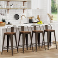 WENTMENT Industrial Rusty Bar Stools Set of 4, 24" Counter Height, Wooden Seat, Removable Back, Stackable