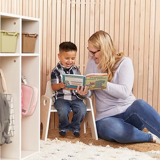 ECR4Kids Stackable Wooden Toddler Chair, 10in, Kids Furniture, White Wash, 2-Pack