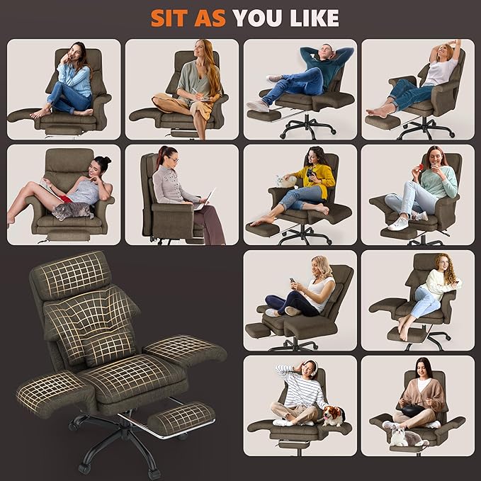 ELABEST C39 Cross Legged Office Chair with Footrest & Convertible Armrests - Pet-Friendly XL Home Desk Chair, Ergonomic Recliner with Lumbar Pillow, Criss Cross Design, Big and Tall Executive Chair