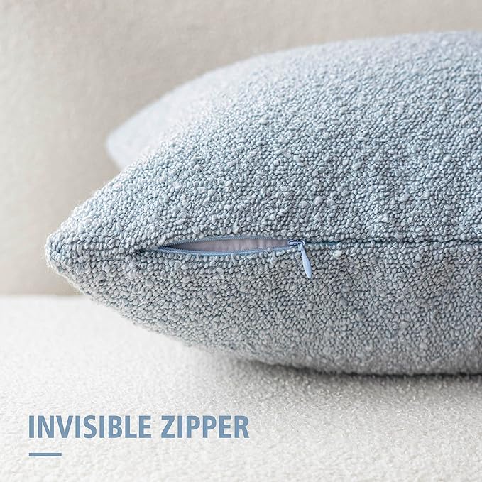 Foindtower Pack of 2 Modern Textured Boucle Throw Pillow Covers Accent Solid Decorative Pillow Cases Cozy Woven Couch Cushion Case for Chair Sofa Bed Living Room Home Decor, 20 x 20 Inch, Light Blue