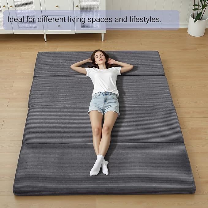 MeMoreCool Folding Foam Futon Mattress Full, Foldable Japanese Floor Mattress, Sleeping Mat Pad for Adults Guests Sleepovers, 3 in Thick Tatami Mat Portable Shikibuton, Dark Grey