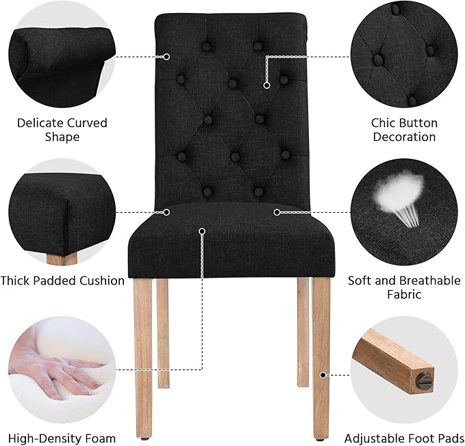 Yaheetech Dining Chairs Set of 4 Fabric Upholstered Button Tufted Dining Chairs with Solid Wood Legs and for Home, Kitchen, Restaurant, Black