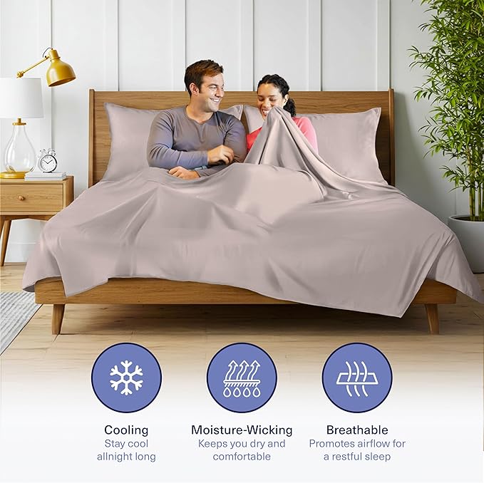 Kickoff Viscose Bamboo Sheets Twin XL Size 3-pc 100% Organic Bamboo Viscose Bed Cooling Sheets Twin XL Size Set Cool Bedding for hot Sleepers Sheet, Flat, Fitted, Pillowcase (Grey Mist, TXL)