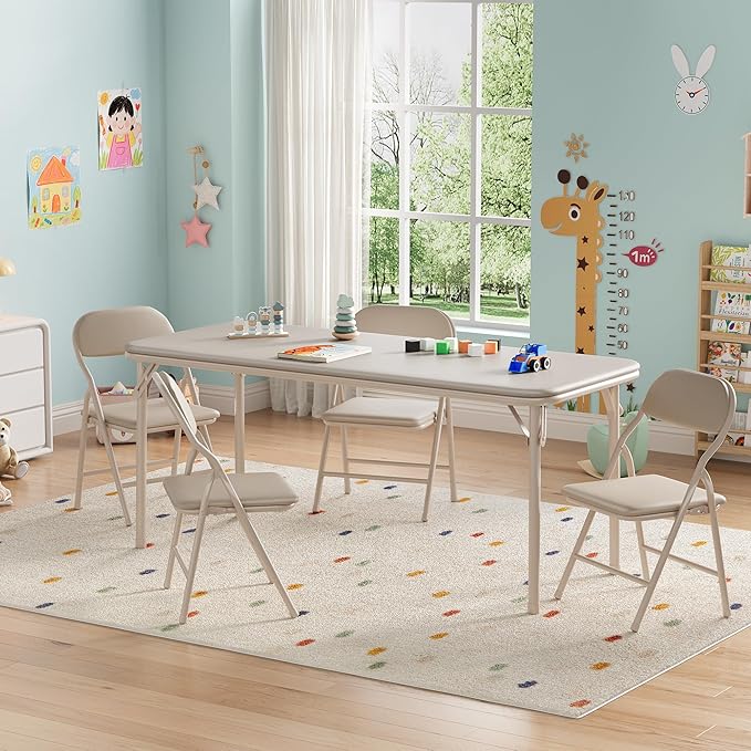 GarveeHome 5-Piece Kids Folding Table and Chairs Set, Toddlers Children's Activity Table and Chairs Set for Dining Room,Daycare,Classrooms
