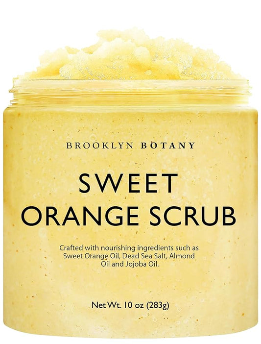 Brooklyn Botany Sweet Orange Body Scrub - Moisturizing and Exfoliating Body, Face, Hand, Foot Scrub - Fights Stretch Marks, Fine Lines, Wrinkles - Great Gifts for Women & Men - 10 oz