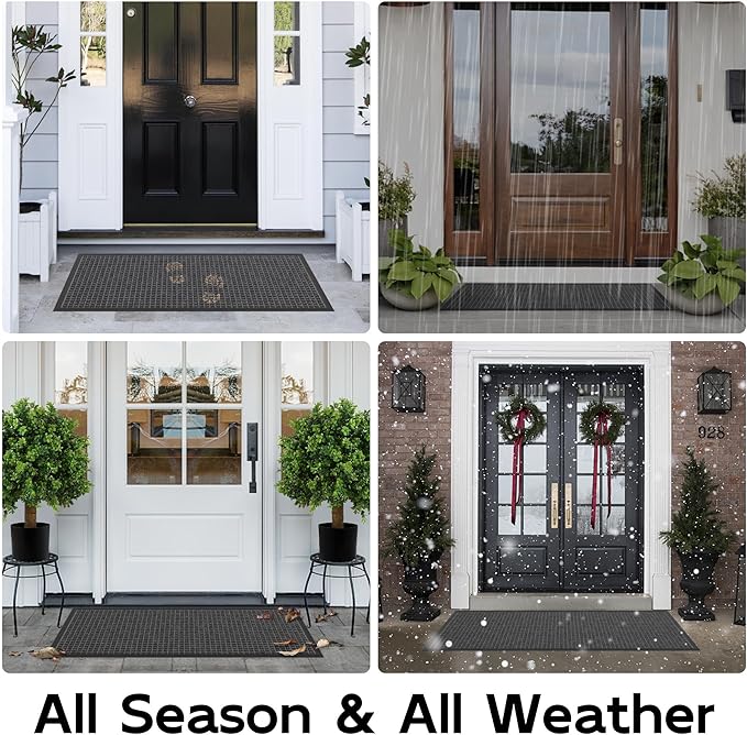 Sturdy Front Door Mat Outside Entrance, 6' x 2' All-Season All-Weather Doormat Waterproof, Stain and Fade Resistant, Natural Rubber Indoor Outdoor Welcome Door Mat Trap Dirt