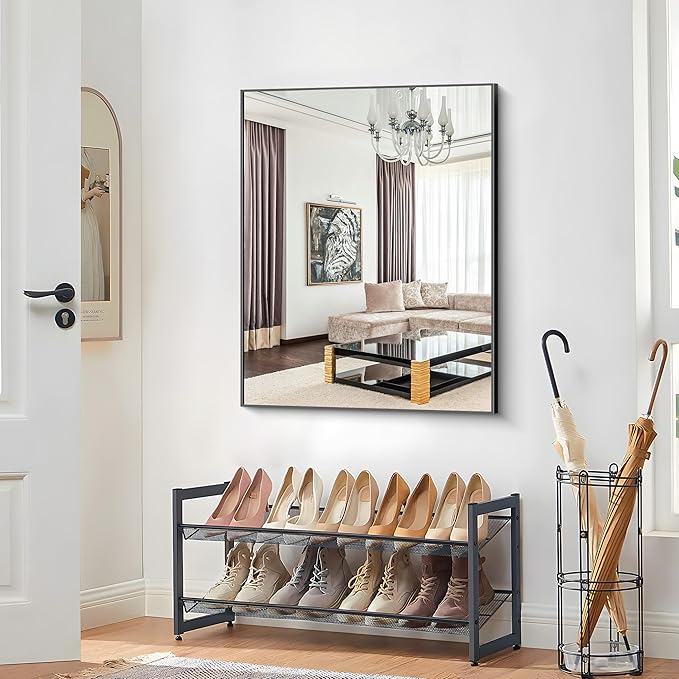 40x48 inch Large Black Bathroom Mirror, Black Rectangle Wall Mirror, Rectangle Mirror for Bathroom Over Sink, Frame Vanity Mirror for Entryway, Living Room, Bedroom, Hangs Horizontally or Vertically