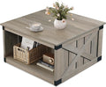 WLIVE Coffee Table, Farmhouse Coffee Table with Open Storage, 31.5" Wood Square Living Room Tables, Rustic Dining Cocktail Center Table for Living Room, Greige