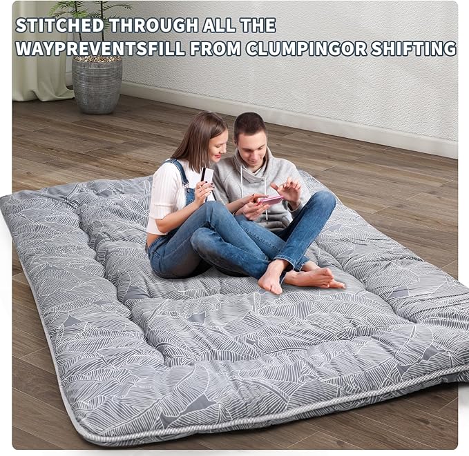 Japanese Floor Mattress,4" Thicken Japanese Floor Sleeping Pad Foldable,Futon Mattress Suitable for Camping and Guest Room (Grey, Full (80" X 47"))