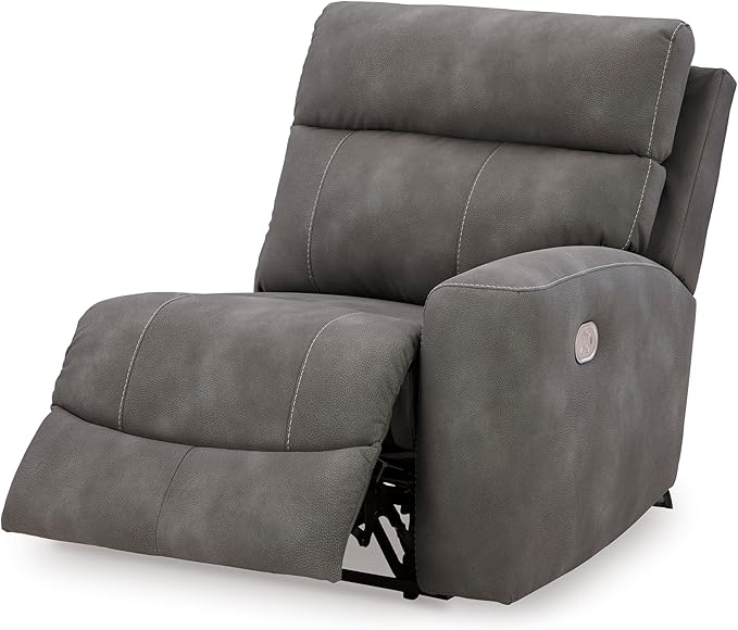 Signature Design by Ashley Next-Gen DuraPella Contemporary Faux Leather Modular Wall Hugger 2-Piece Power Reclining Sectional Loveseat with Adjustable Headrest and USB Ports, Gray
