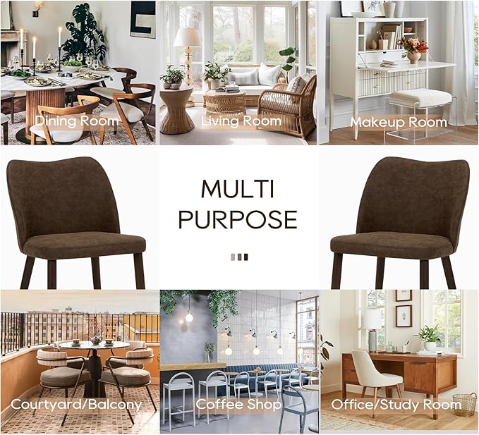 COLAMY Upholstered Dining Chairs Set of 6, Modern PU Leather Dining Room Kitchen Side Chair with Padded Seat and Wood Legs Restaurant/Cafe, Dark Brown