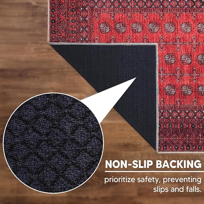 Keen Home Design 6x9 Rug - Machine Washable Area Rug with Non-Slip Backing, Ideal for Living Room, Dining Room, Bedroom - Vintage, Easy Clean, Durable, Low Pile Rug - (6' x 9')
