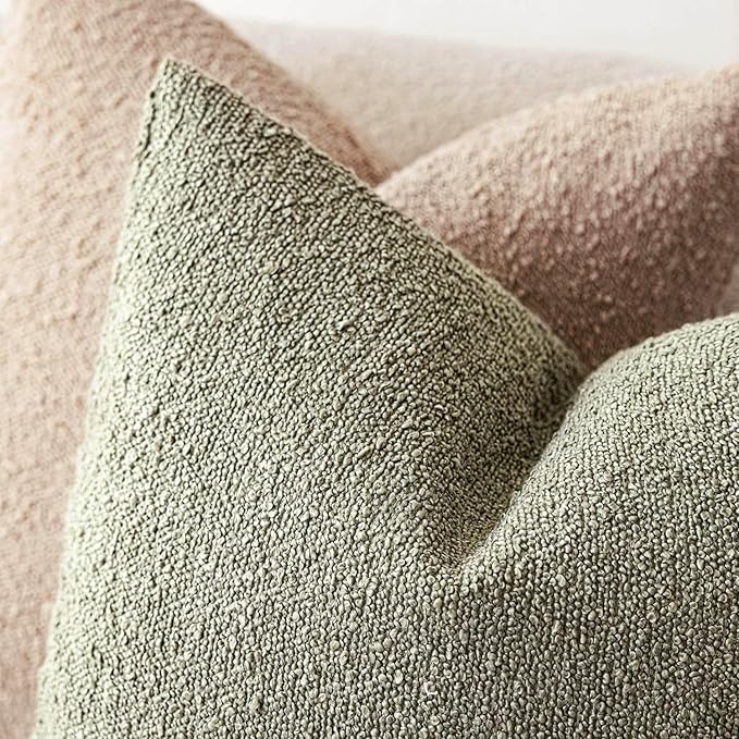Foindtower Pack of 2 Textured Boucle Throw Pillow Covers Accent Solid Decorative Pillow Cases Cozy Woven Couch Cushion Case for Sofa Bedroom Living Room Home Decor 20x20 Inch Dirty Sage Green
