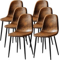 FurnitureR Dining Chairs Set of 6, Fabric Suede Dining Room Side Seating, Kitchen Chairs Mid-Back with Metal Legs for Living Room, Restarant, Cafe, Brown
