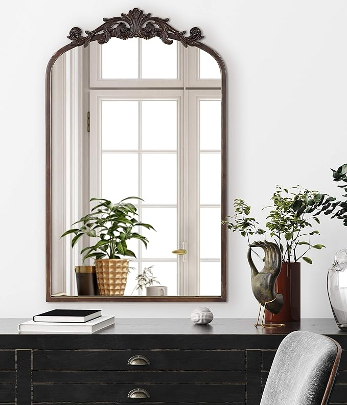 Kate and Laurel Arendahl Traditional Arch Mirror, 19 x 30.75, Antique Bronze, Baroque Inspired Wall Decor