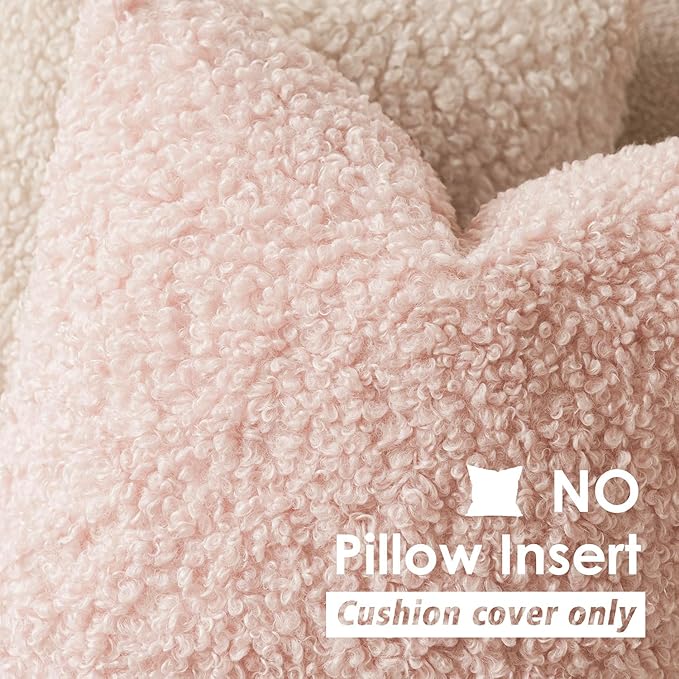 Foindtower 2 Pieces 18x18 Inch Light Pink, Faux Fur Throw Pillow Cover Accent Sherpa Furry Pillow Covers Fuzzy Soft Pillowcases Cozy Sheepskin Decorative Fleece Cushion Case for Bed Couch Living Room