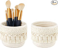 Mkono Macrame Makeup Brush Holder Organizer Comb Brushes Mini Storage Basket Set of 2 Boho Decor Baskets for Pen Pencil Box Container ,Ivory