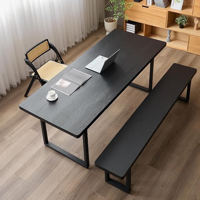 Black Bench Wooden Bench with Metal Legs Suitable for Dining Room Living Room Office Conference Room Indoor Stool Multiple （62.99in）