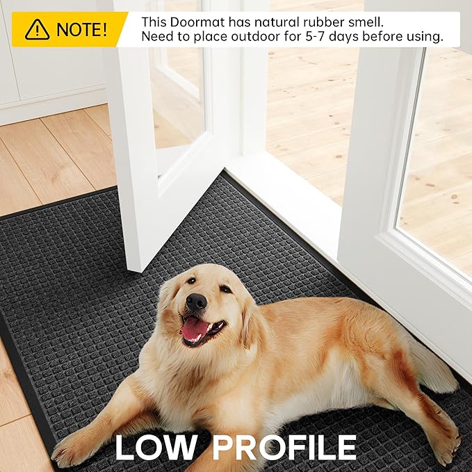 Sturdy Front Door Mat Outside Entrance, 4' x 3' All-Season All-Weather Doormat Waterproof, Stain and Fade Resistant, Natural Rubber Indoor Outdoor Welcome Door Mat Trap Dirt