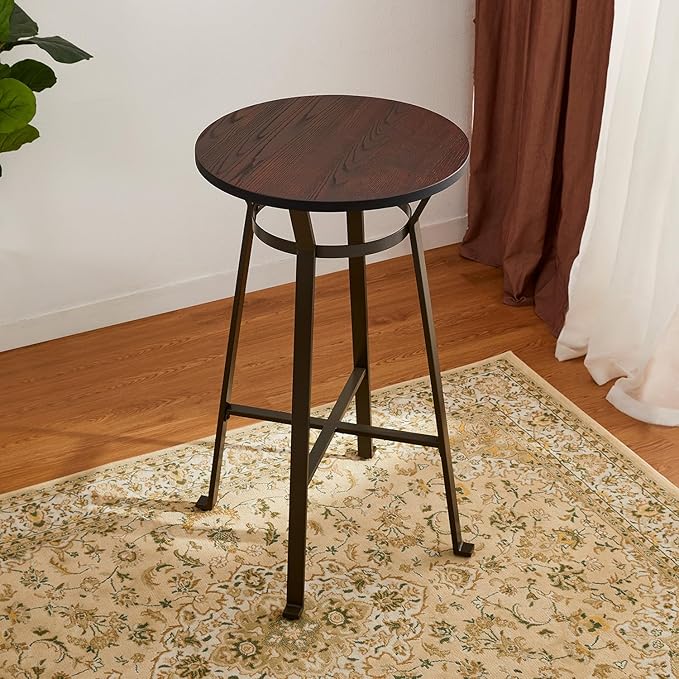 Glitzhome 41.25" H Rustic Steel Bar Table Round Solid Elm Wood Top Dining Room Pub Table Bistro Table