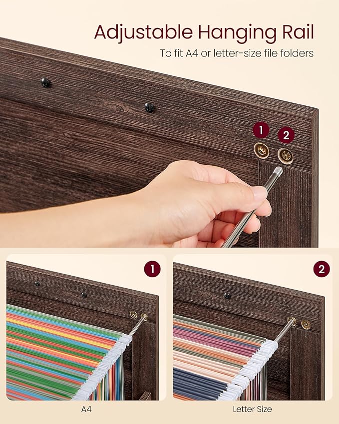 VASAGLE File Cabinet, Filing Cabinet with 2 File Drawers, Printer Stand, Fit A4, Letter Size, Hanging File Folders, Modern Farmhouse Style, for Home Office, Maroon Brown UOFC048K01