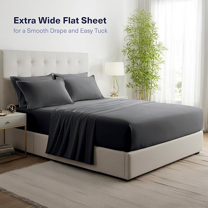 Kickoff Viscose Bamboo Sheets King Size 4-pc 100% Organic Bamboo Viscose Bed Cooling Sheets King Size Set Cool Bedding for hot Sleepers Sheet, Flat, Fitted, Pillowcases (Pewter,K)