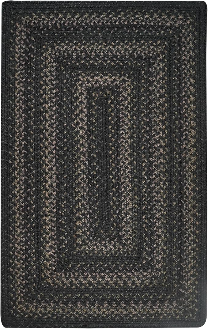 Homespice Jet Black Braided Area Rugs 5x8' – Primitive Gray and Black Rug for Living Room and Bedroom