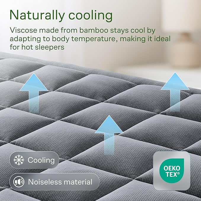 Ultra Soft Full XL Size Mattress Topper - Viscose Made from Bamboo Pillow Top Mattress Pad for Back Pain Relief - Naturally Cooling for Hot Sleepers, Grey