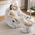 DAICO Bean Bag Chairs for Adults Comfy Accent Chair with Ottoman Floor Sofa Beanbag Couch with Armrests White Single Lazy Sofas with Foam for Living Room Reading Bedroom Gaming (Stripe Pattern)