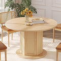 DWVO Round Dining Table for 4-6 People 47 Inch Farmhouse Kitchen Table with Rattan Circular Base Wooden Dinner Table for Dining Room Family Gathering, Natural Oak