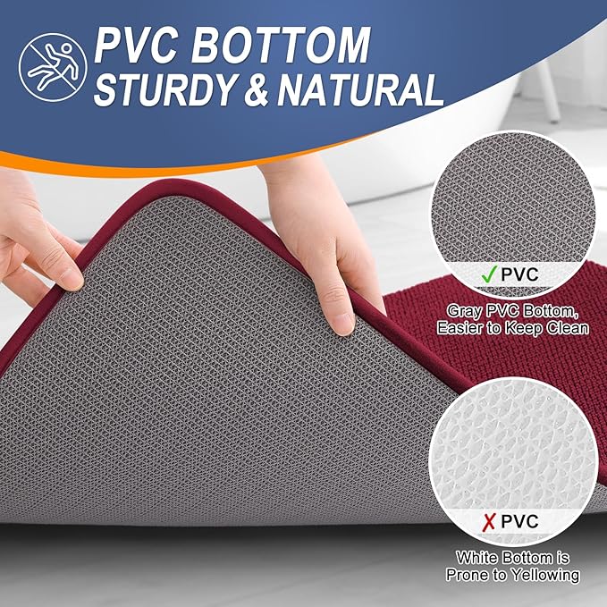 OLANLY Thick Memory Foam Bath Mat Rug 30x20, Extra Soft Absorbent Bathroom Rug, Quick Dry Bath Mats, Non-Slip, Machine Washable Carpet for Bathroom, Tub and Shower, Home Decor Accessories, Burgundy