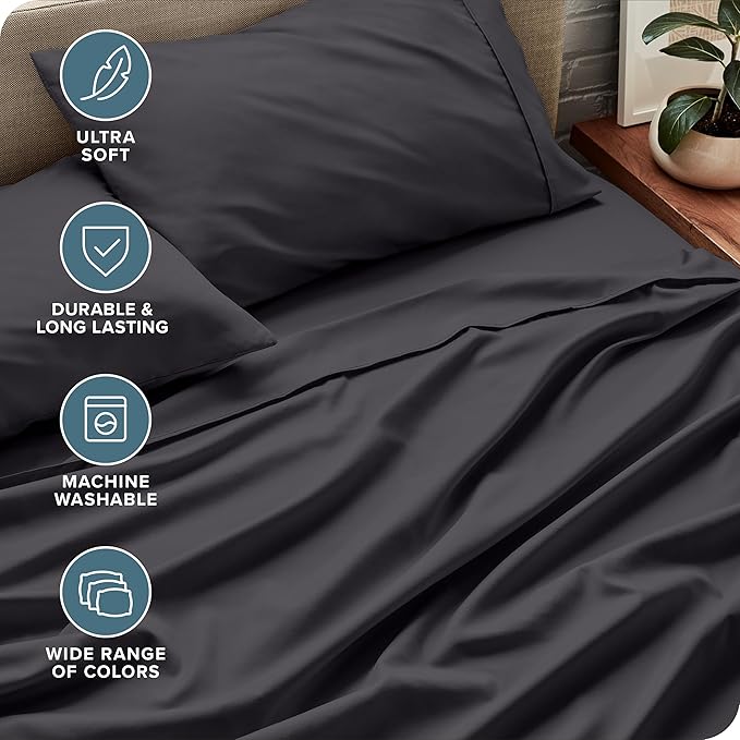Bare Home Ultra-Soft Full XL Sheet Set - Luxury 1800 - Hydro-Brushed - Deep Pockets - Easy Fit - 4 Piece Set - Bedding Sheets & Pillowcases (Full XL, Forged Iron Grey)