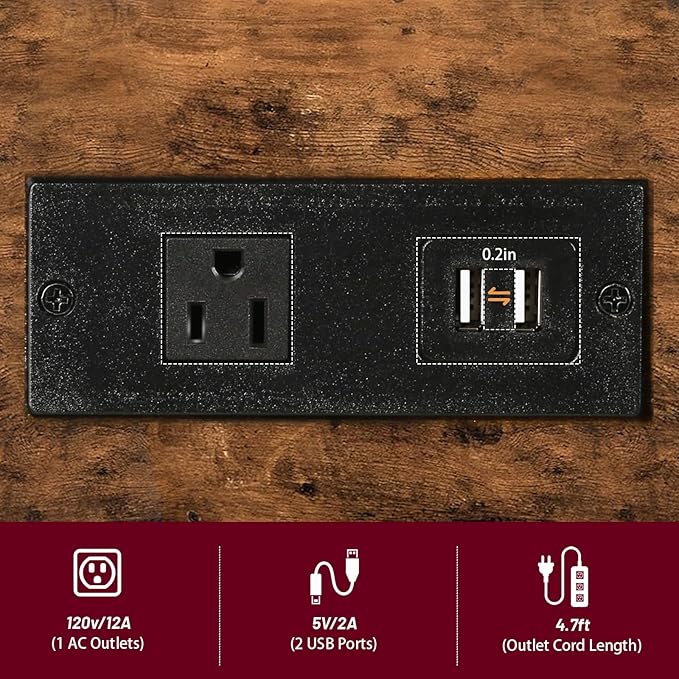 Side Table Set of 2, Side Table with Charging Station and Drawer, Narrow End Table with USB Ports and Outlets for Small Space, Living Room, Bedroom and Office, with 4 Wheels