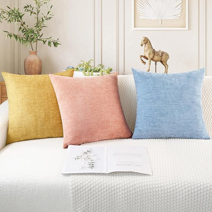 CaliTime Throw Pillow Covers Decorative 26 X 26 Inches Pack of 2 Cozy Chenille Cushion Cases for Couch Sofa Bed Living Room Home Baby Blue