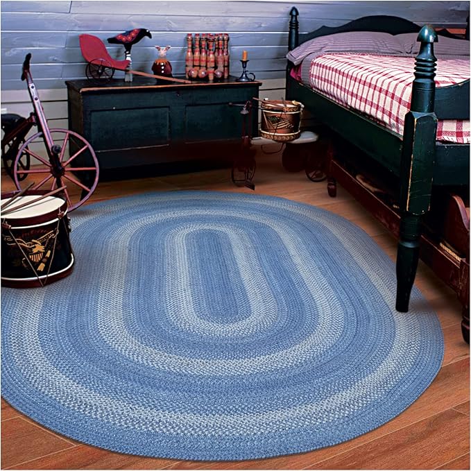 Homespice Denim Jute Blue Braided Rugs 5x8' Oval for Living Room, Bedroom Rug and Dining Room. Pet Friendly. Decor Styles- Farmhouse Rug, Rustic, Vintage, Cottage, Primitive, Country, Boho Rug