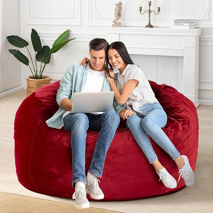 HABUTWAY Bean Bag Chair: Giant 5' Memory Foam Furniture Bean Bag Chair with Microfiber Cover - 5Ft,Red