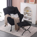 Lazy Chair with Ottoman, Modern Accent Chair Contemporary Lounge Leisure Sofa Chair with Armrests, Reading Chair and Folding Footstool Set for Living Room, Bedroom, Office, Velvet Black