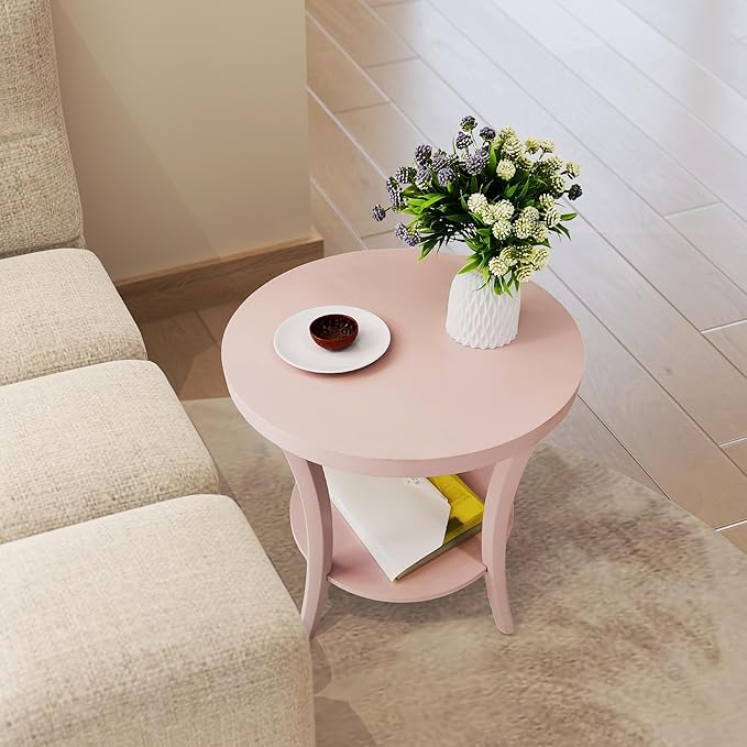 Roundhill Furniture Perth Contemporary Round End Table with Shelf