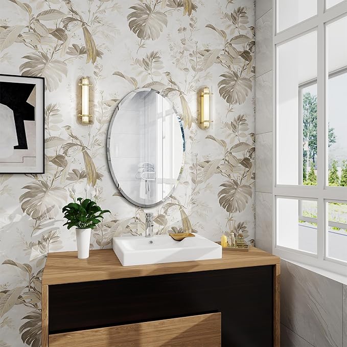 Oval Bathroom Mirror, 20X28 inch Oval Frameless Mirror, Frameless Mirrors for Bathroom,Beveled Bathroom Mirror.