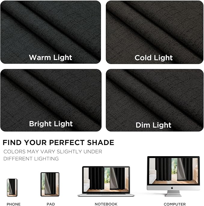 Joydeco 100% Blackout Curtains for Bedroom - Natural Linen Curtains 37" W x 96" L, Thermal Insulated 2 Panels Black Light Blocking Drapes, Rod Pocket & Back Tabs