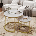 Nesting Tables Set of 2, Round Coffee Table, Small Nesting Coffee Table with Adjustable Non-Slip Fee, White Marble Top Stack Nesting Tables Set of 2 for Living Room, Bedroom (White)