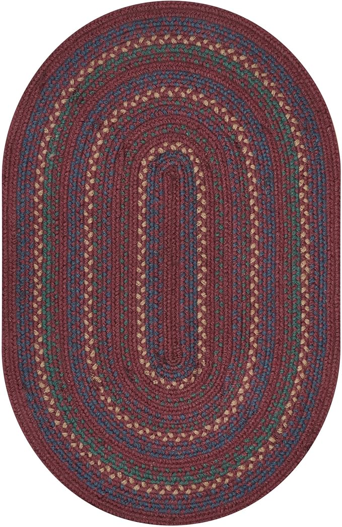 Jamestown Burgundy Oval Braided Rugs, Jute, 8x10' - Rustic Cabin Decor for Bedroom, Living Room, Everywhere